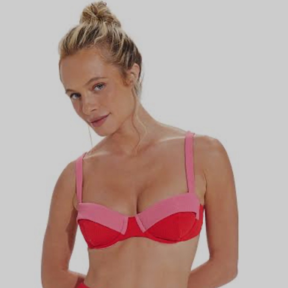 Vix Color-Blocked Red and Pink Bikini Top Tags removed